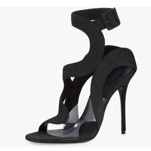 FYS Black Stiletto Heels Open Toe Ankle Strap Sandals Cutout Strappy Dress Shoes